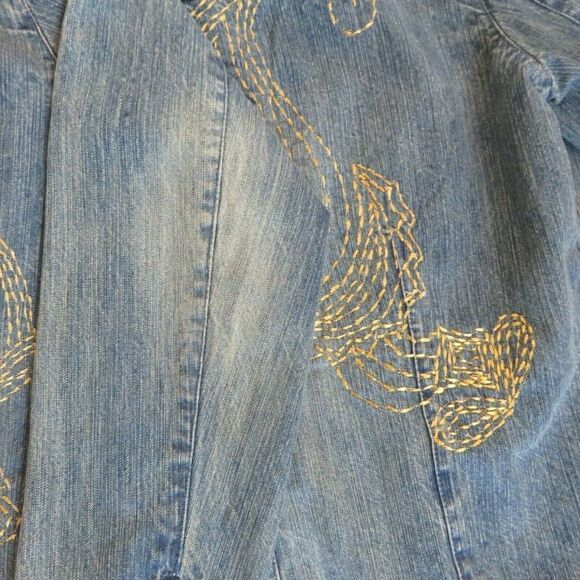 Chico's Gold Metallic Embroidery Denim Jacket - Picture 7 of 9